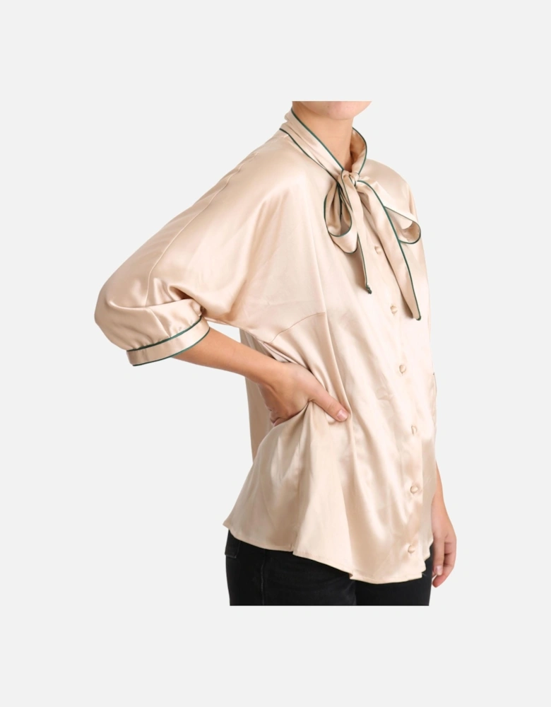 Dolce Gabbana Silk Blouse Bow Tie Neck 34 Sleeves Women - Beige