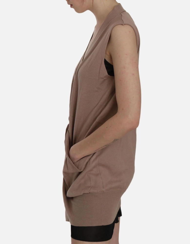Knit Vest Sleeveless Cardigan Women - Brown