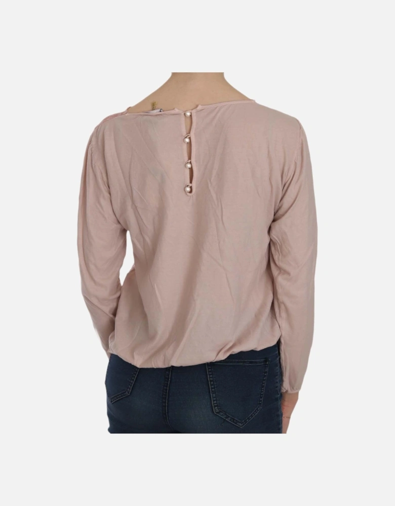 Lace Overlay Long Sleeve Blouse Women - Pink T-Shirts