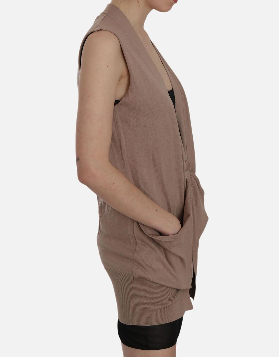 Knit Vest Sleeveless Cardigan Women - Brown