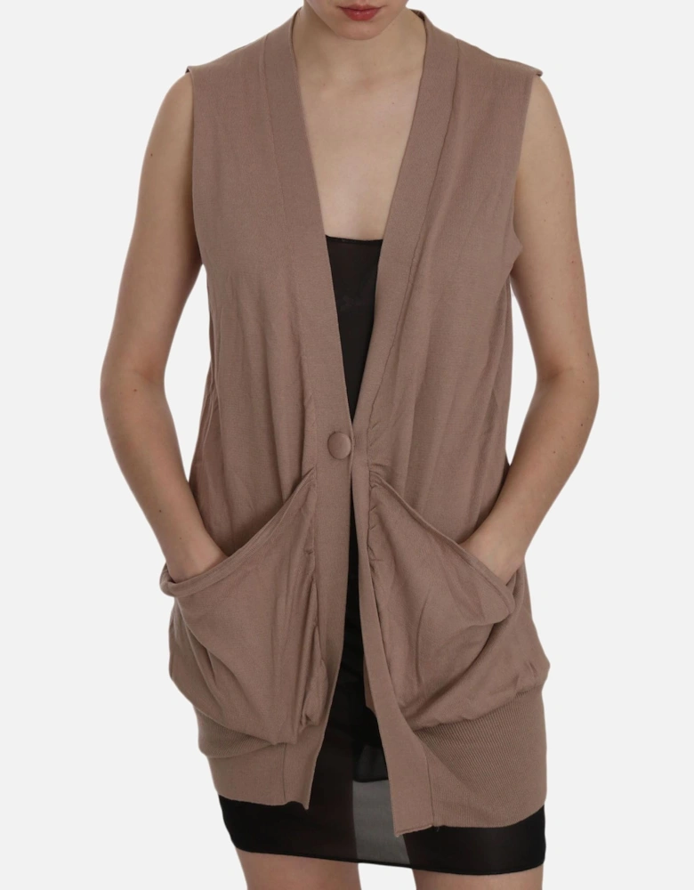 Knit Vest Sleeveless Cardigan Women - Brown