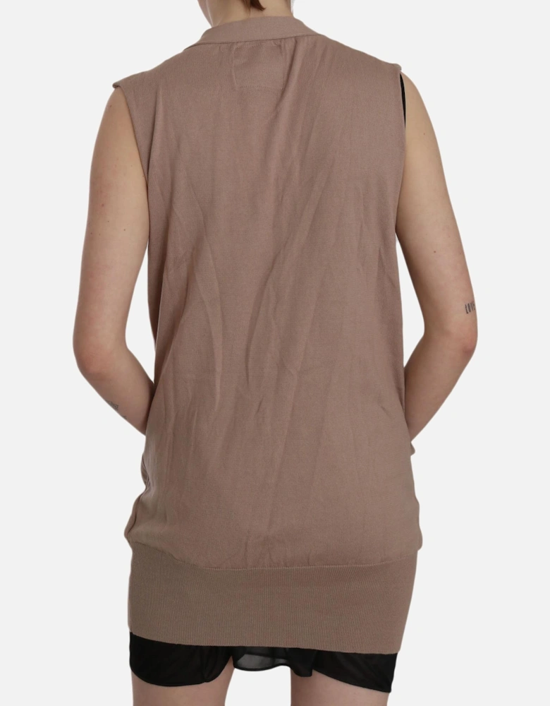 Knit Vest Sleeveless Cardigan Women - Brown
