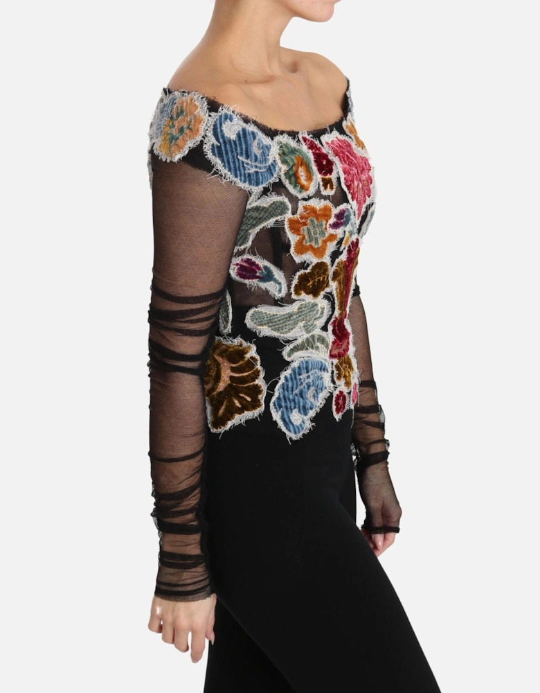 Dolce Gabbana Floral Appliqu Mesh Top TSH3085 Women - Multicolor