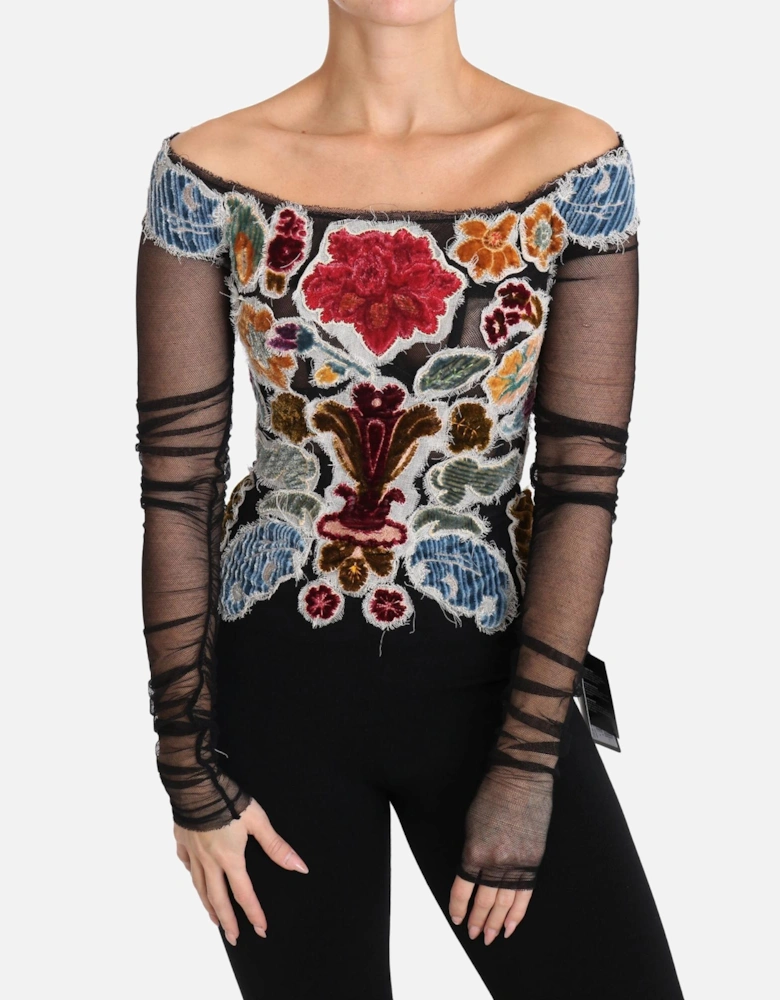 Dolce Gabbana Floral Appliqu Mesh Top TSH3085 Women - Multicolor