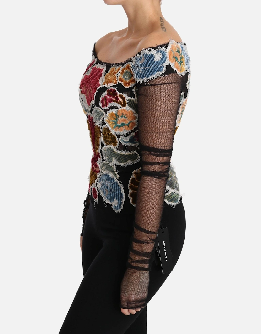 Dolce Gabbana Floral Appliqu Mesh Top TSH3085 Women - Multicolor