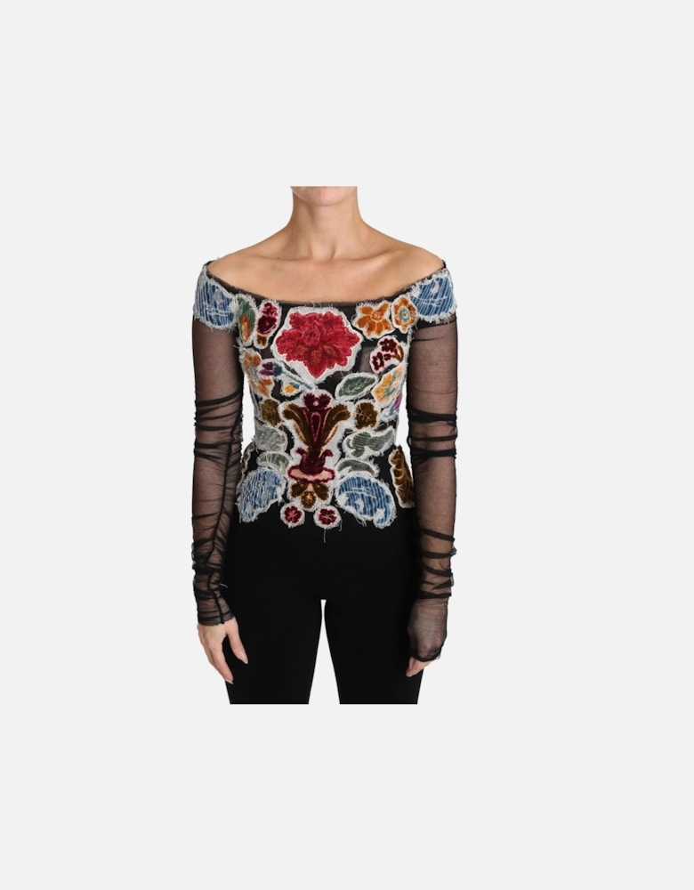 Dolce Gabbana Floral Appliqu Mesh Top TSH3085 Women - Multicolor