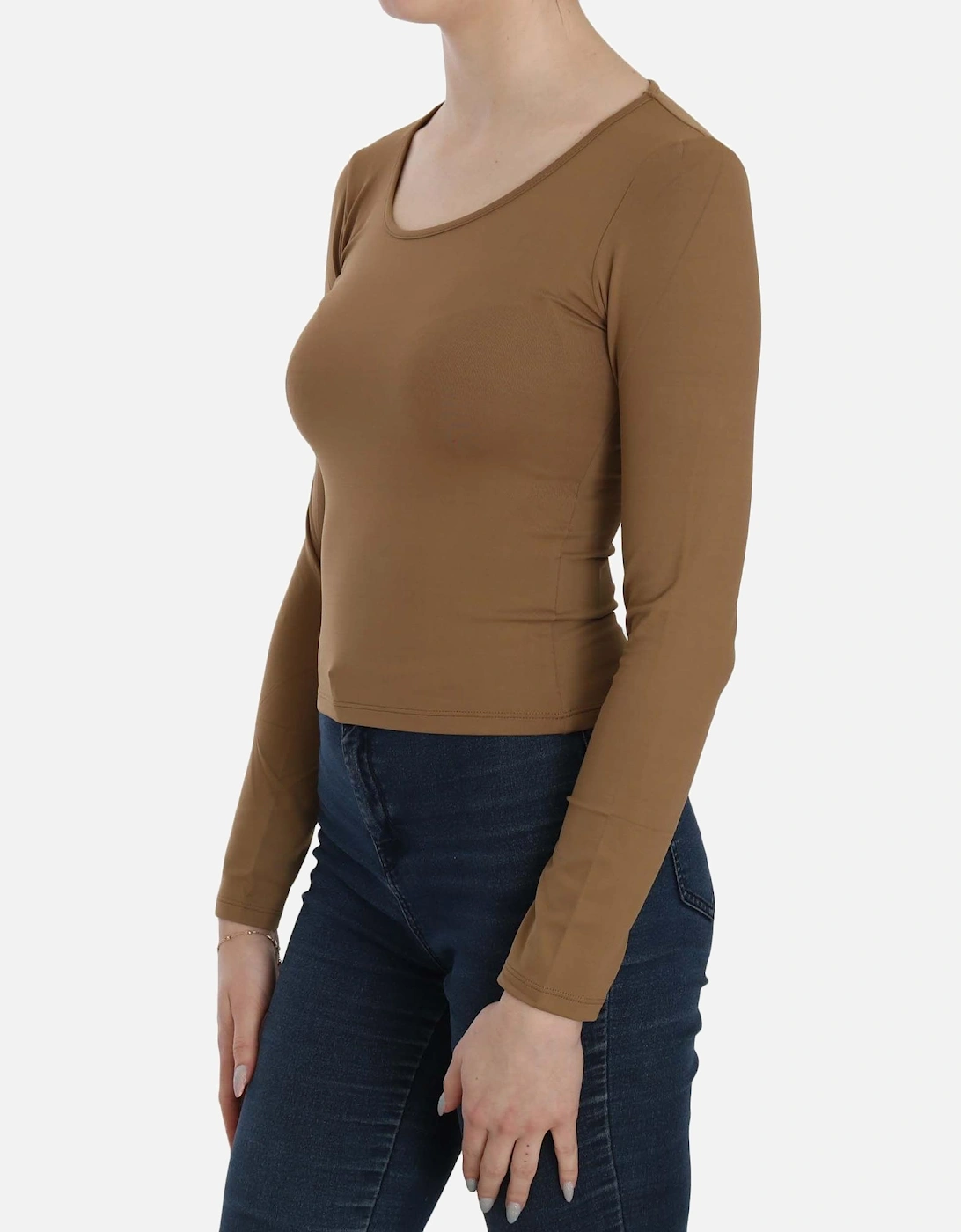 Long Sleeve Fitted Top Casual Style Women - Brown T-Shirts
