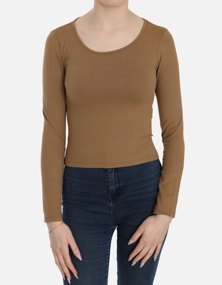 Long Sleeve Fitted Top Casual Style Women - Brown T-Shirts