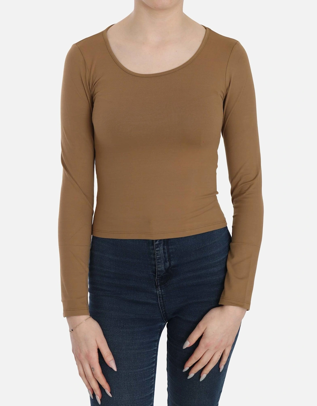 Long Sleeve Fitted Top Casual Style Women - Brown T-Shirts, 6 of 5