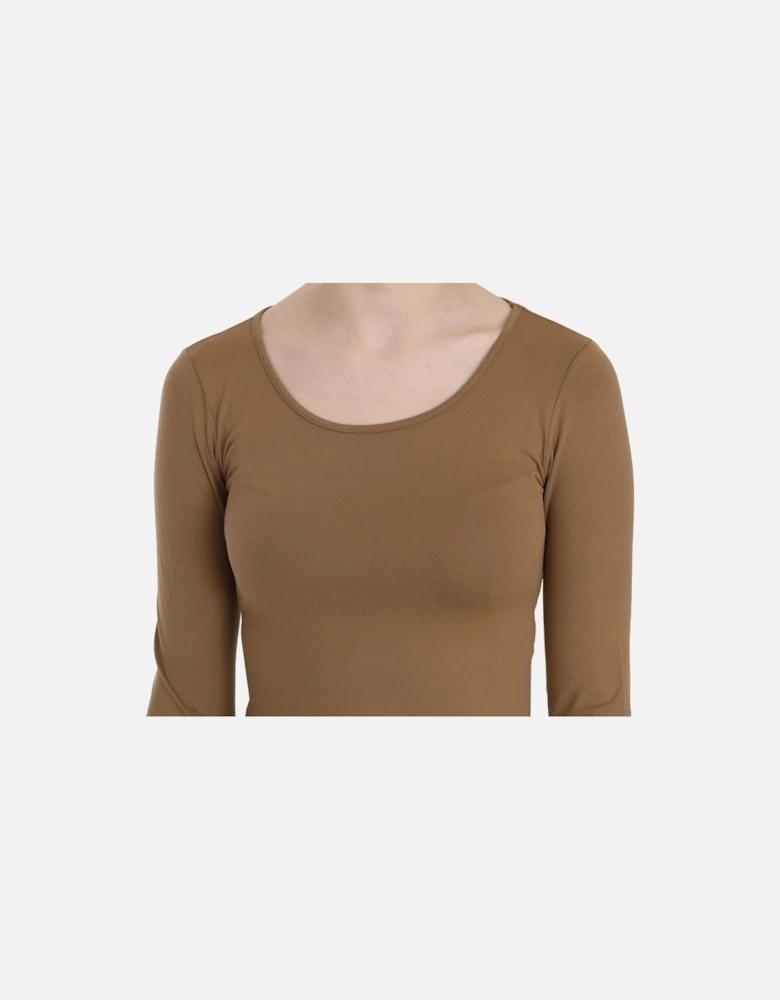 Long Sleeve Fitted Top Casual Style Women - Brown T-Shirts