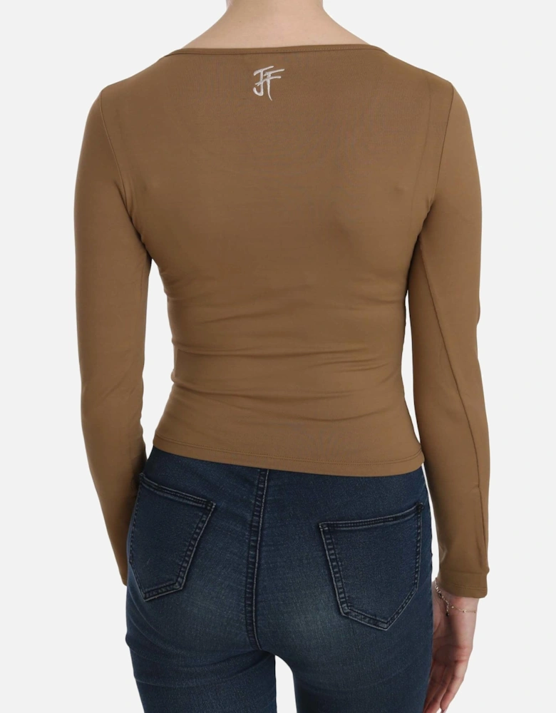 Long Sleeve Fitted Top Casual Style Women - Brown T-Shirts
