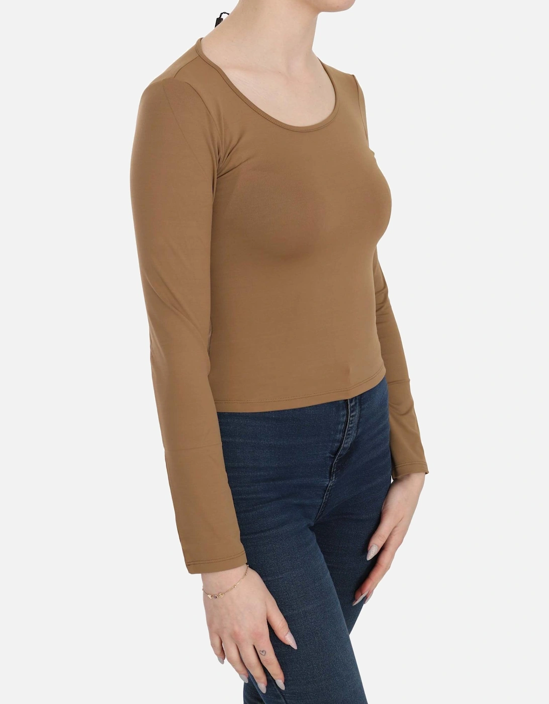 Long Sleeve Fitted Top Casual Style Women - Brown T-Shirts