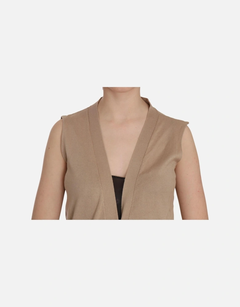 Sleeveless Cotton Cardigan with Pockets Women - Brown Vests