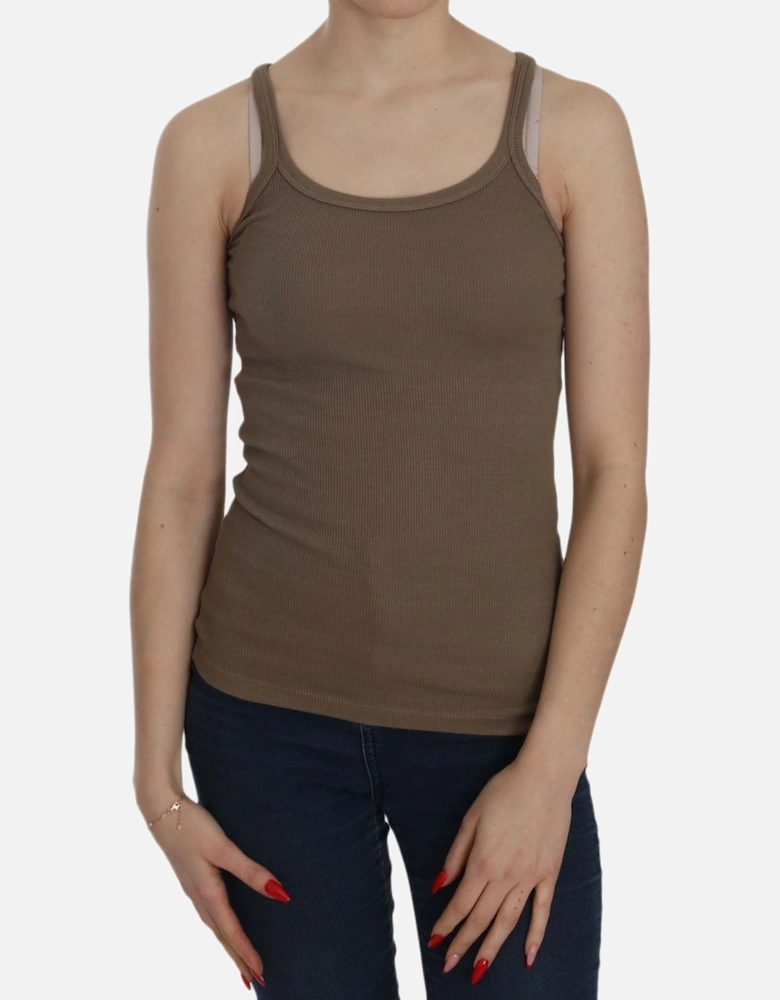 Ribbed Tank Top Sleeveless Scoop Neck Women - Brown T-Shirts