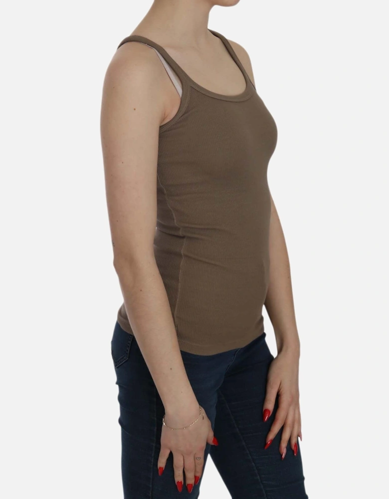 Ribbed Tank Top Sleeveless Scoop Neck Women - Brown T-Shirts
