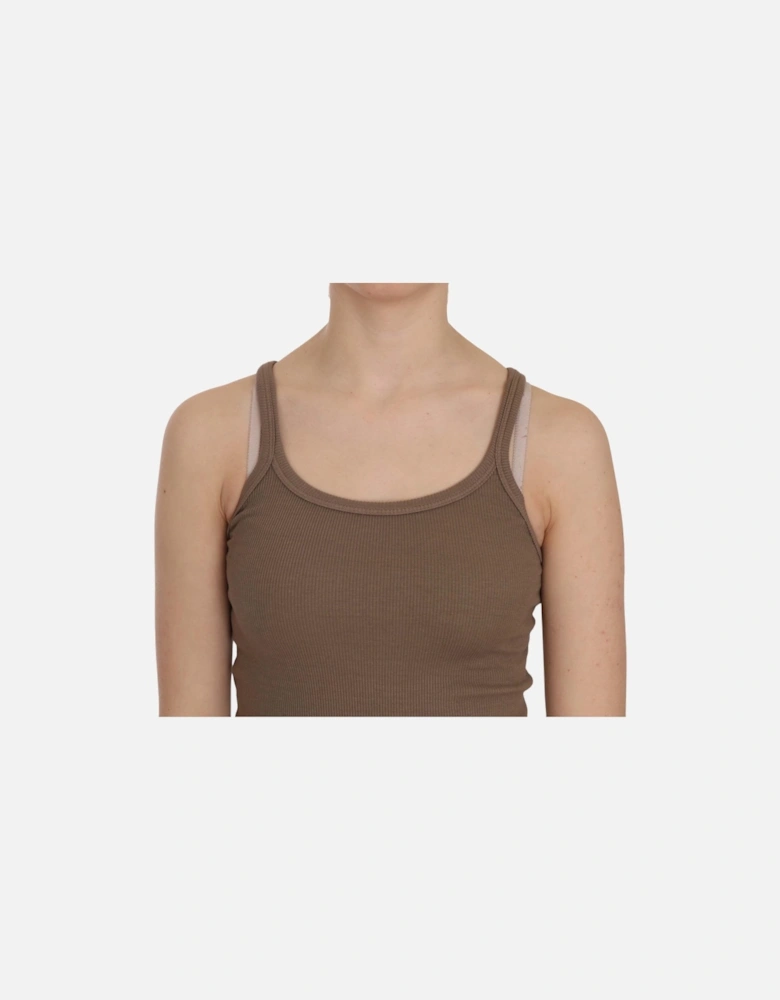 Ribbed Tank Top Sleeveless Scoop Neck Women - Brown T-Shirts