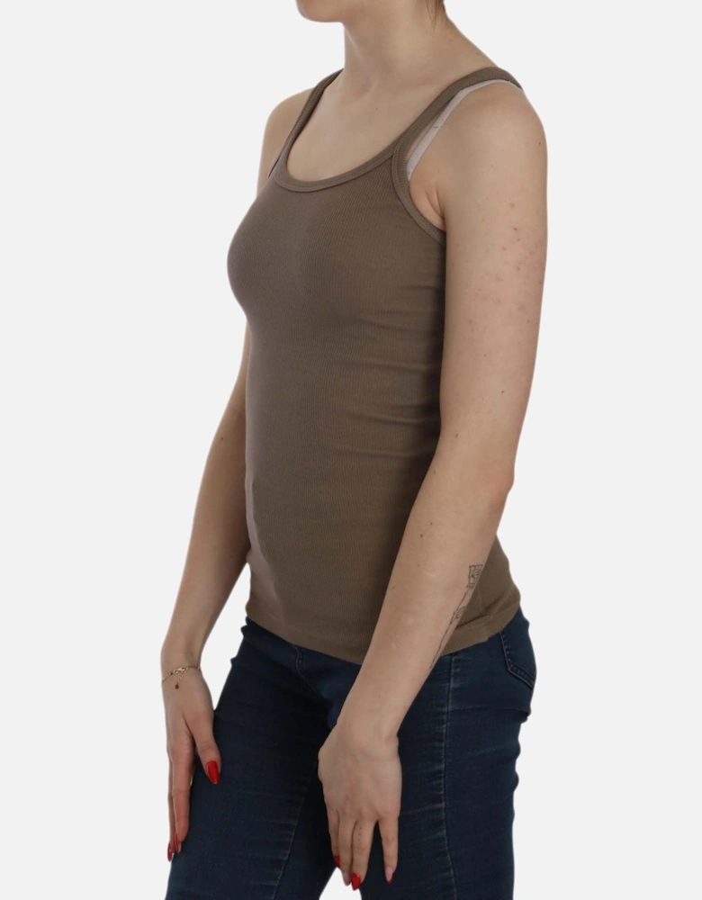 Ribbed Tank Top Sleeveless Scoop Neck Women - Brown T-Shirts
