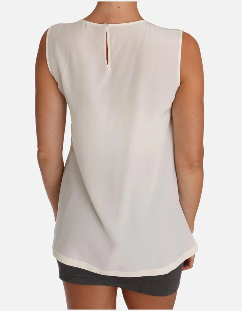Sleeveless Silk T-Shirt Blouse with Embroidery Women - White