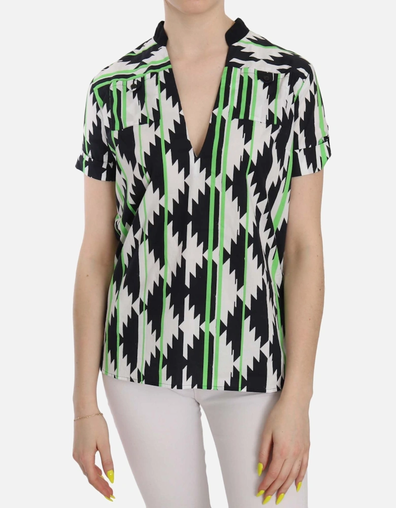 Geometric Print Short Sleeve VNeck Top Women - Multicolor T-Shirts