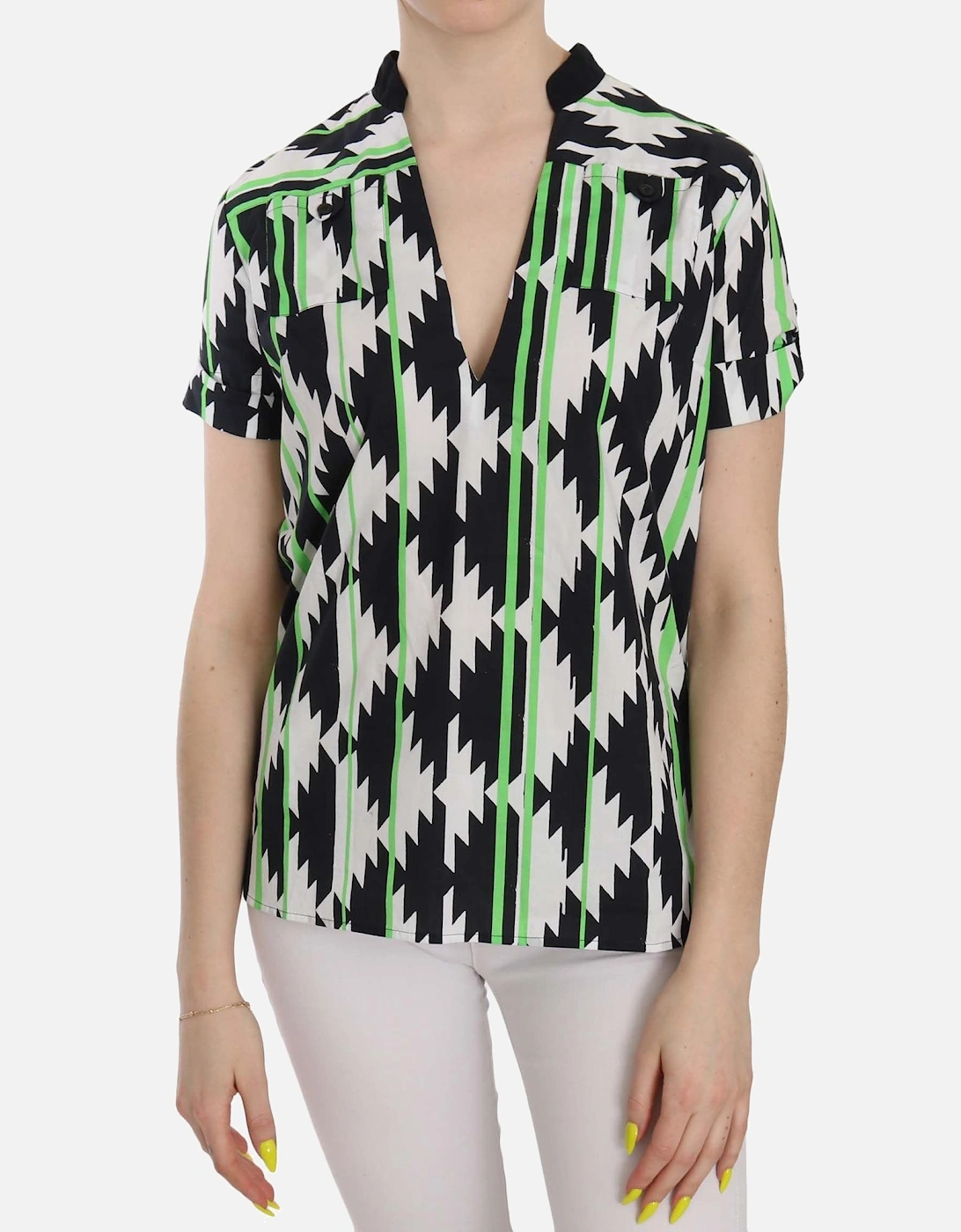 Geometric Print Short Sleeve VNeck Top Women - Multicolor T-Shirts, 6 of 5