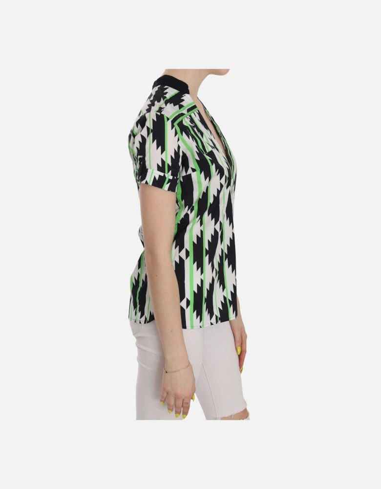 Geometric Print Short Sleeve VNeck Top Women - Multicolor T-Shirts