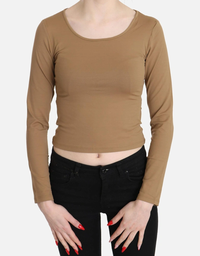 Long Sleeve Crop Top Camel Women - Brown T-Shirts