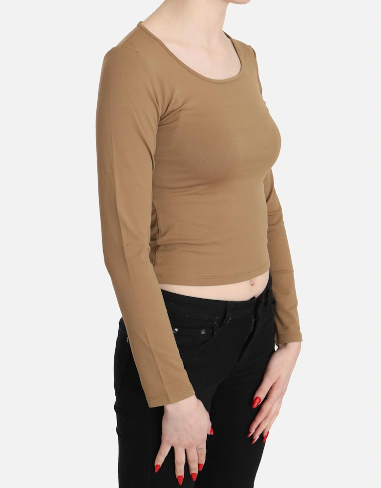 Long Sleeve Crop Top Camel Women - Brown T-Shirts