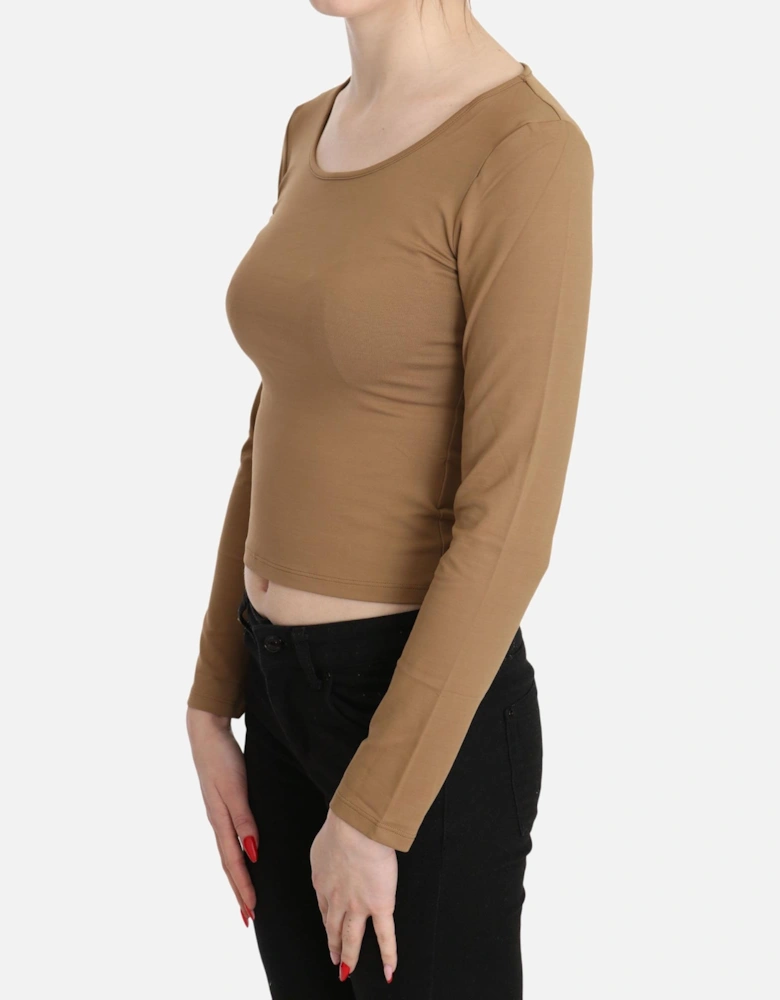 Long Sleeve Crop Top Camel Women - Brown T-Shirts