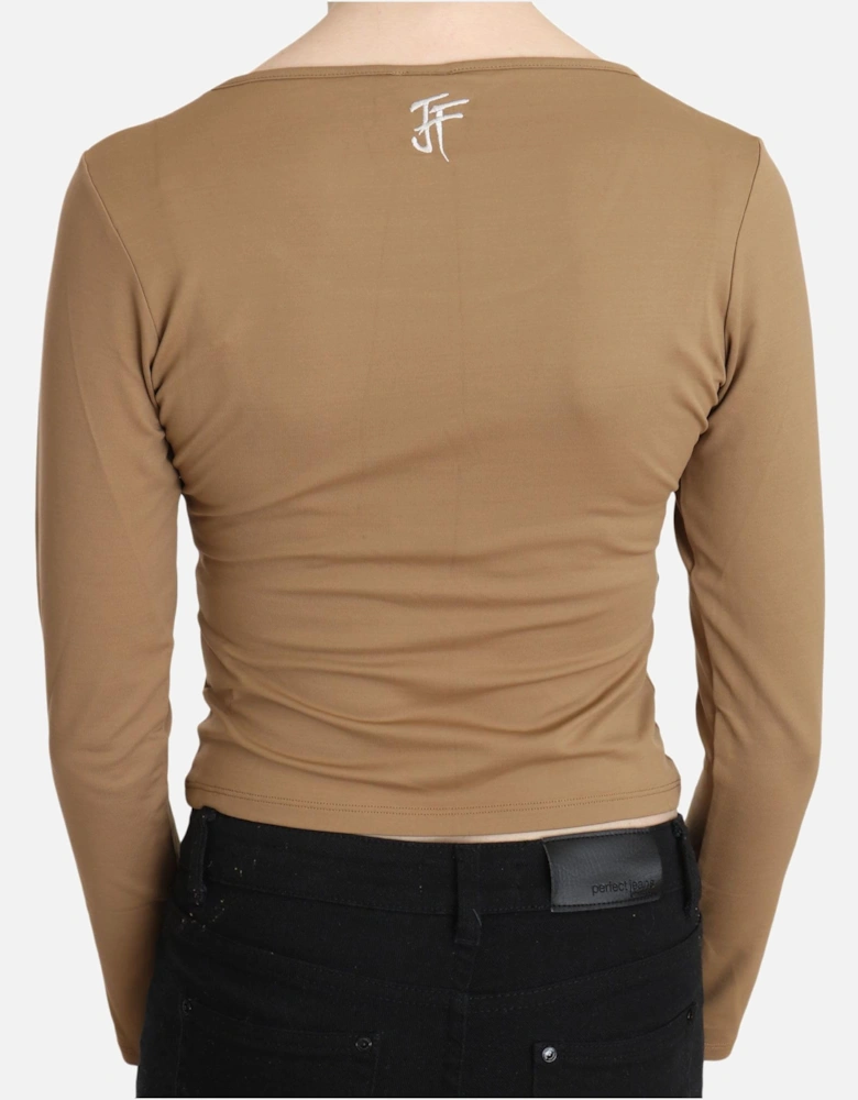 Long Sleeve Crop Top Camel Women - Brown T-Shirts
