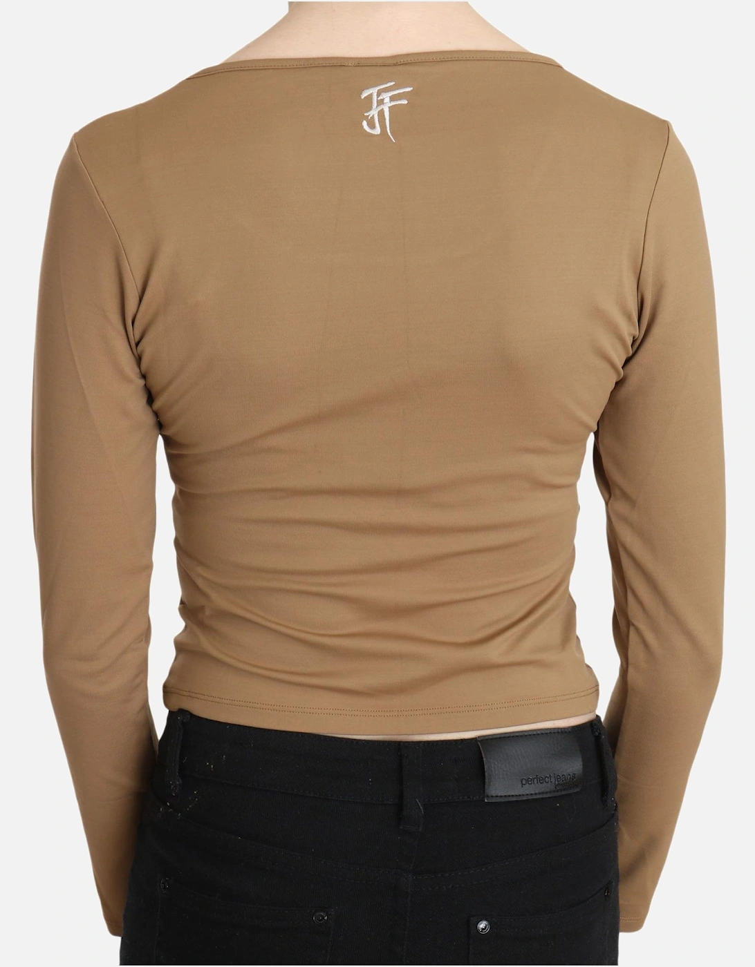 Long Sleeve Crop Top Camel Women - Brown T-Shirts