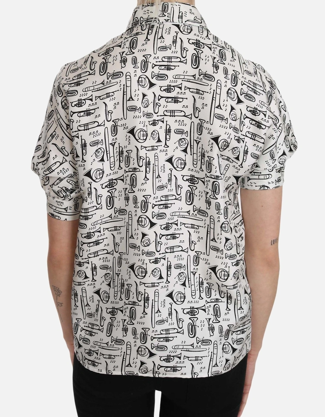 Musical Instrument Print Silk Shirt Women - White