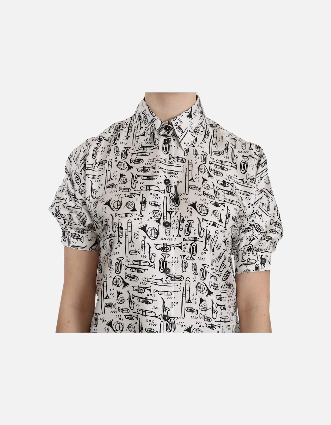 Musical Instrument Print Silk Shirt Women - White