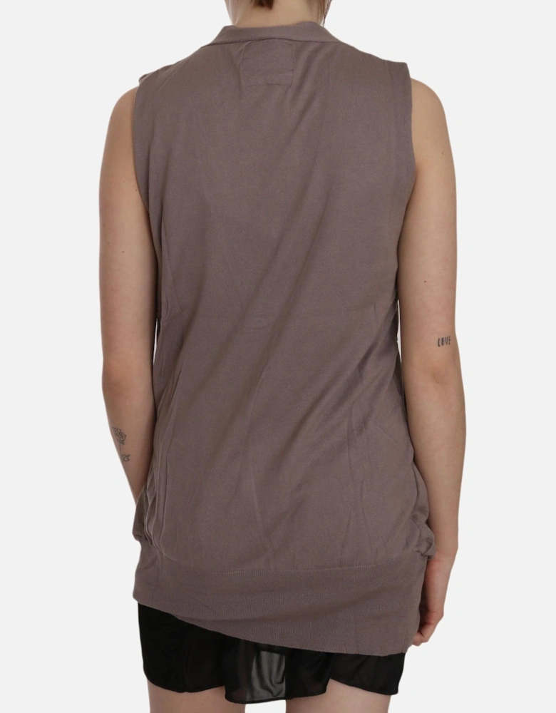 Sleeveless Cotton Cardigan Top Women - Brown Vests