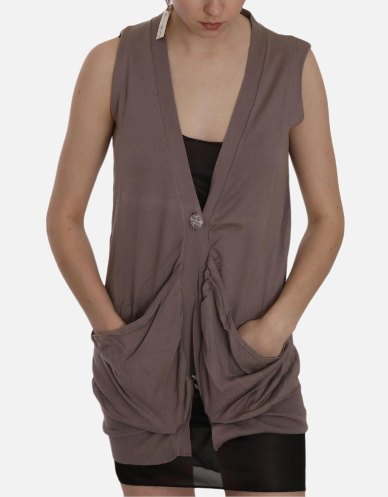 Sleeveless Cotton Cardigan Top Women - Brown Vests
