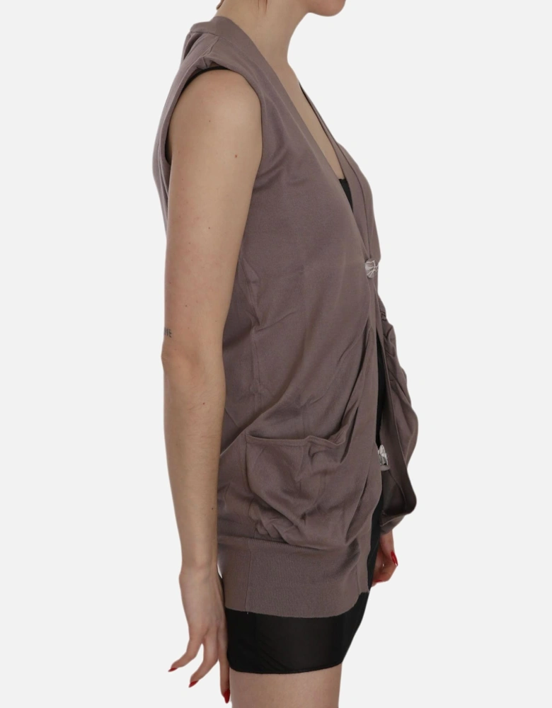 Sleeveless Cotton Cardigan Top Women - Brown Vests