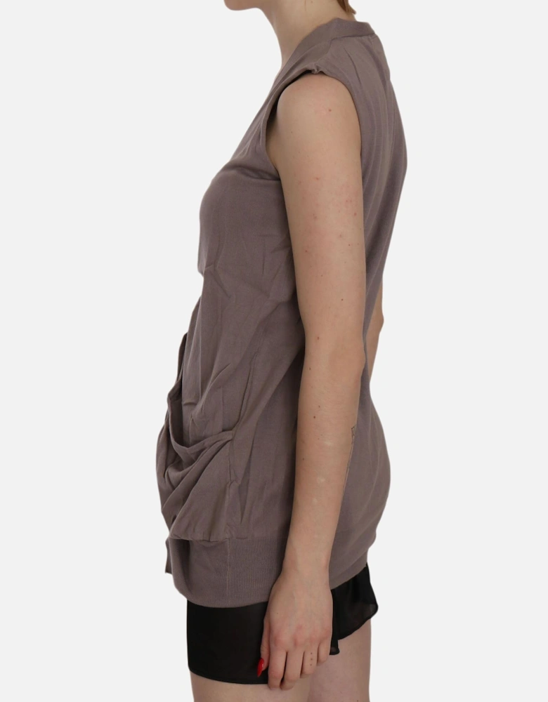 Sleeveless Cotton Cardigan Top Women - Brown Vests