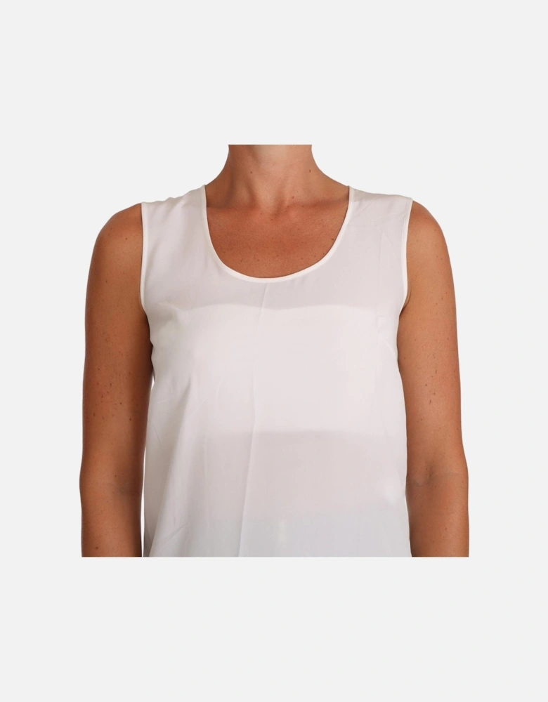 Sleeveless Silk Blouse with Logo Details Women - White T-Shirts