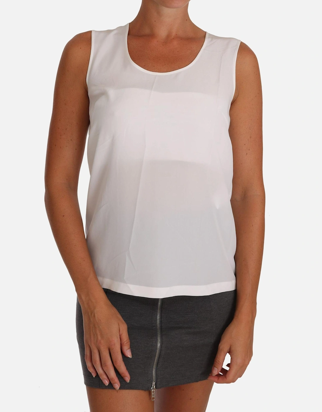 Sleeveless Silk Blouse with Logo Details Women - White T-Shirts, 5 of 4