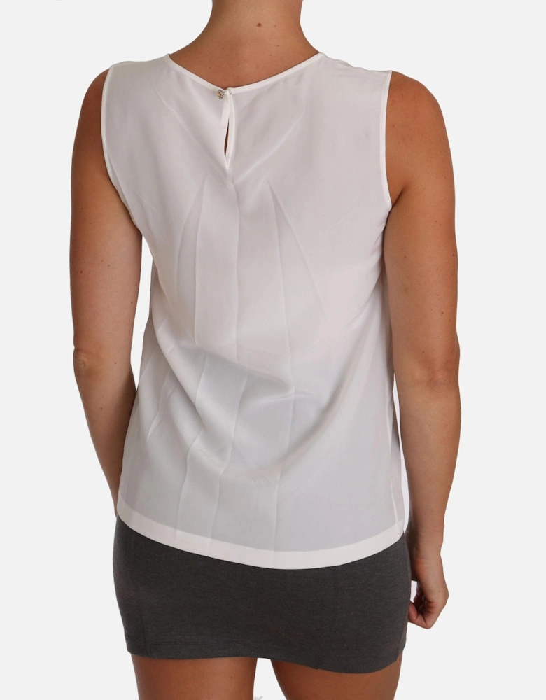 Sleeveless Silk Blouse with Logo Details Women - White T-Shirts