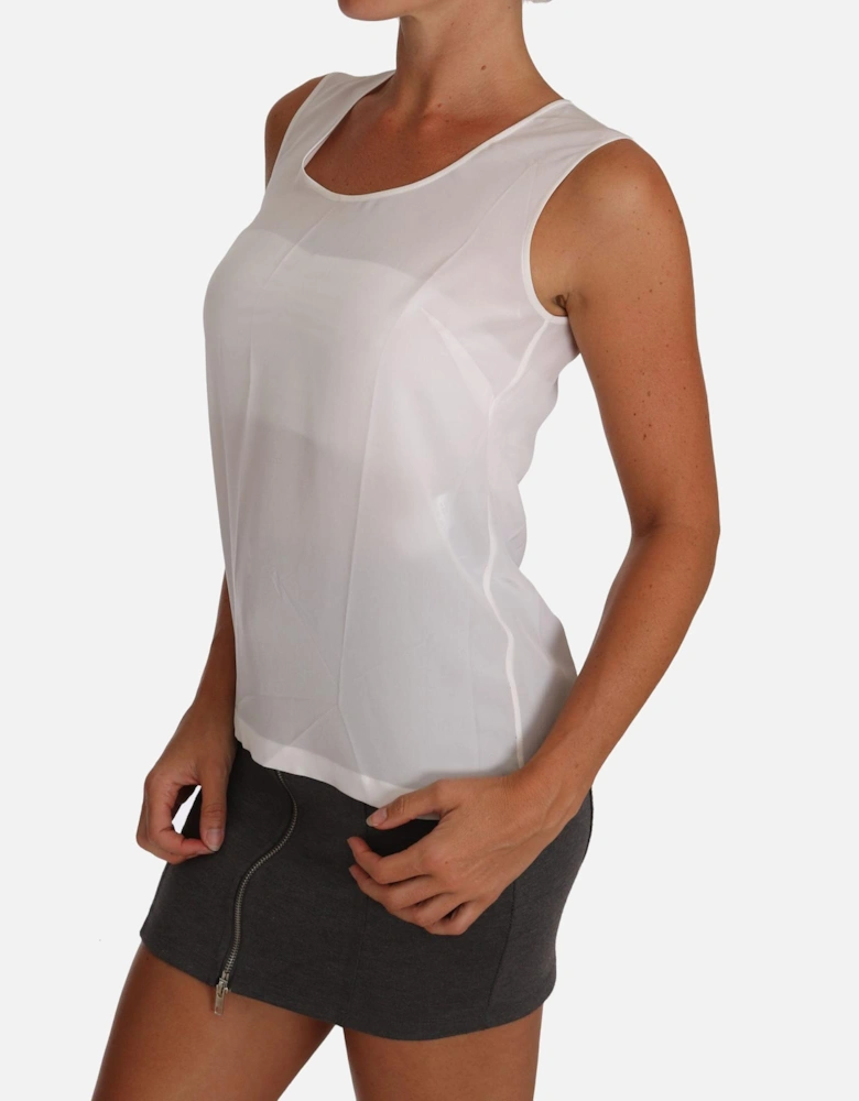 Sleeveless Silk Blouse with Logo Details Women - White T-Shirts