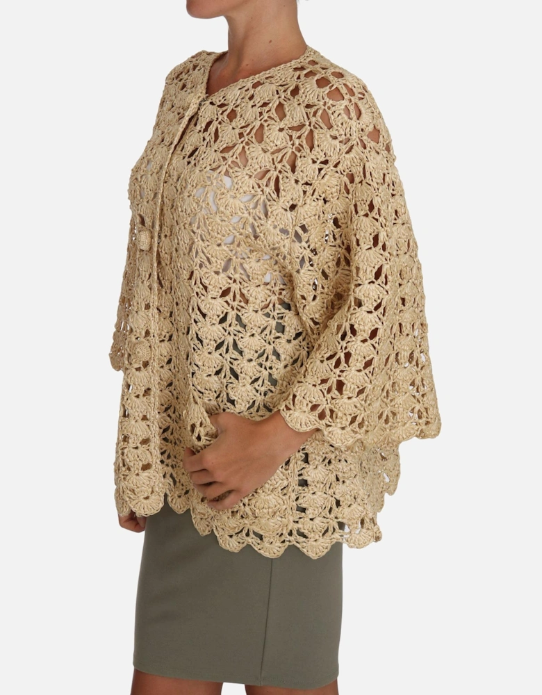 Crochet Cardigan 34 Sleeve Relaxed Fit Women - Beige Sweaters