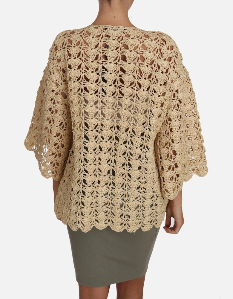 Crochet Cardigan 34 Sleeve Relaxed Fit Women - Beige Sweaters
