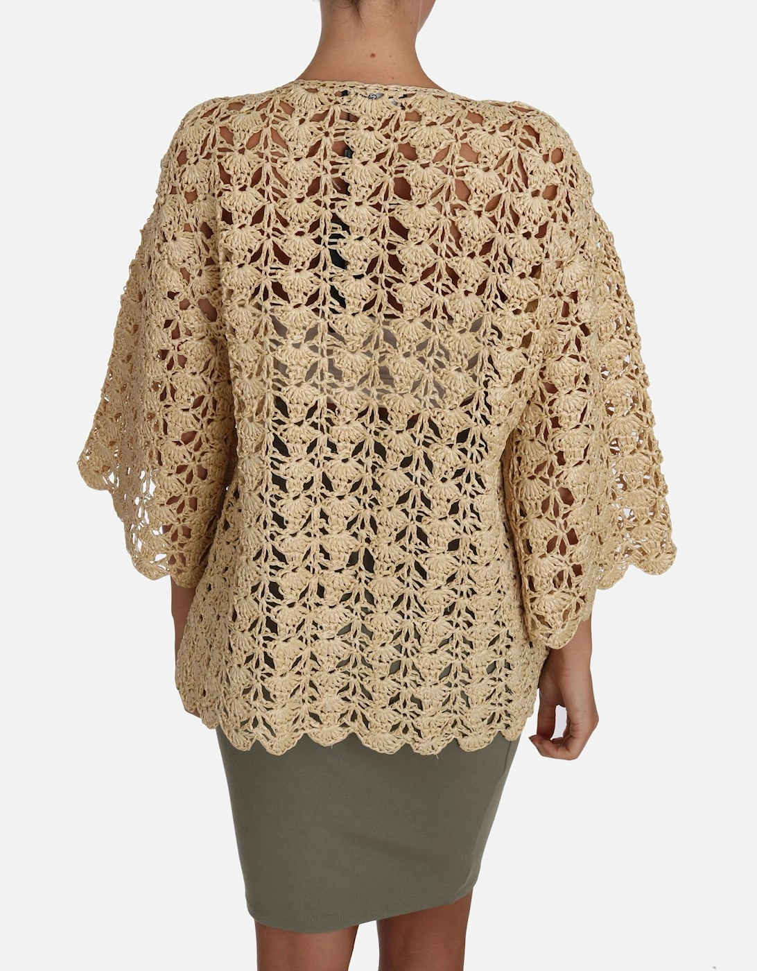 Crochet Cardigan 34 Sleeve Relaxed Fit Women - Beige Sweaters