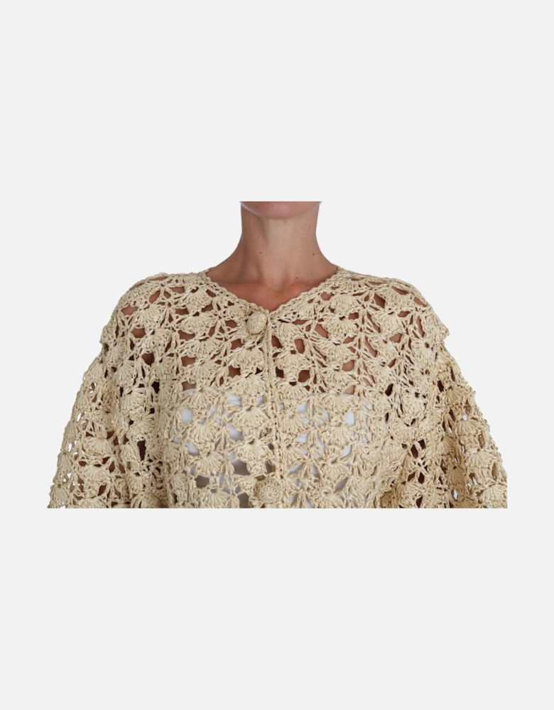 Crochet Cardigan 34 Sleeve Relaxed Fit Women - Beige Sweaters