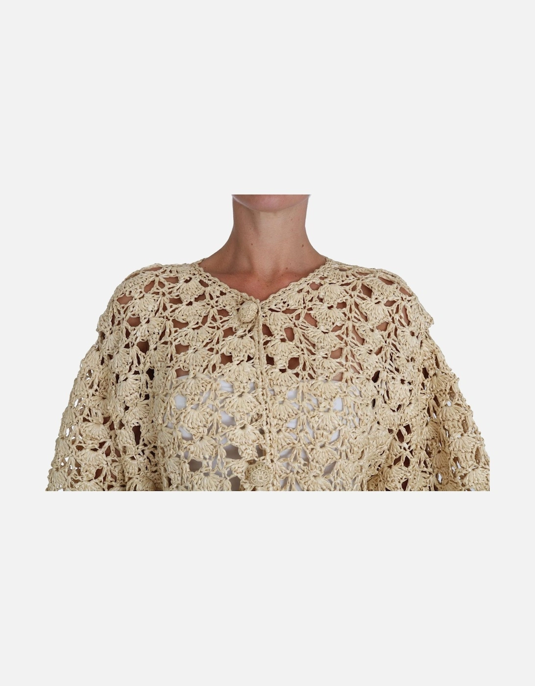 Crochet Cardigan 34 Sleeve Relaxed Fit Women - Beige Sweaters
