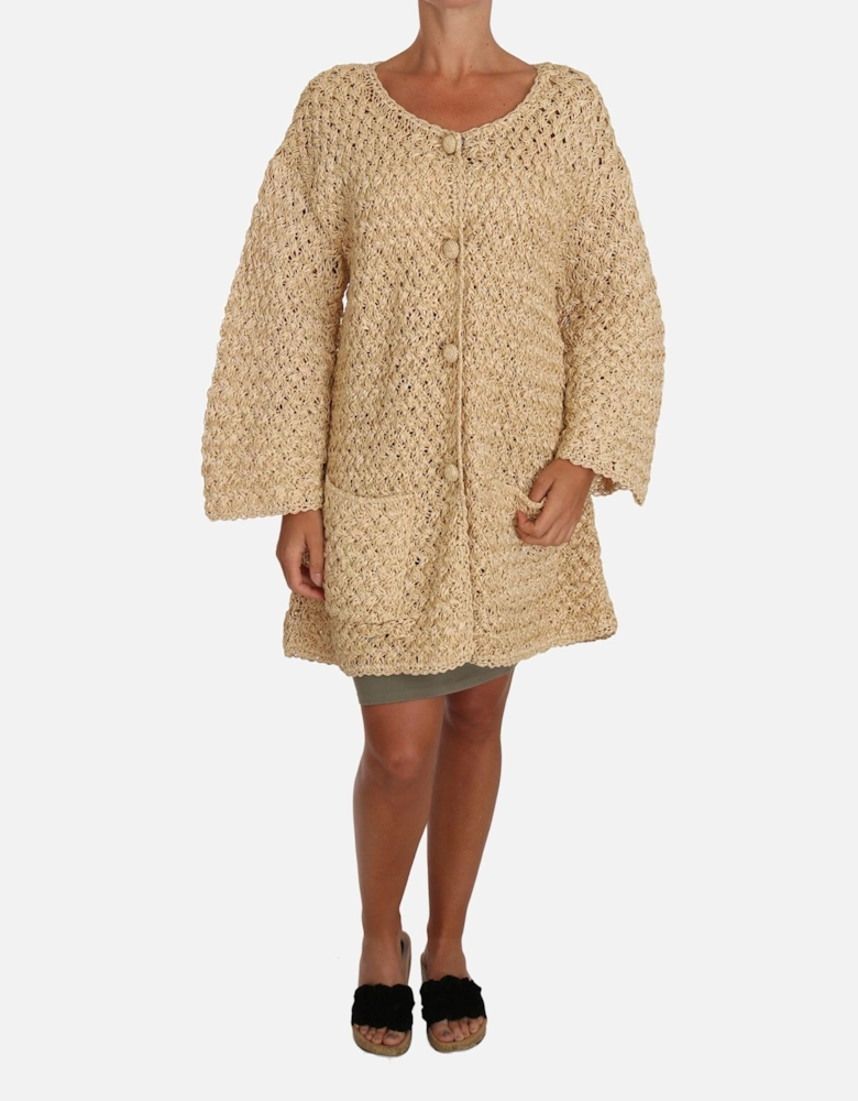 Raffia Knit Cardigan 34 Sleeves Women - Beige Sweaters
