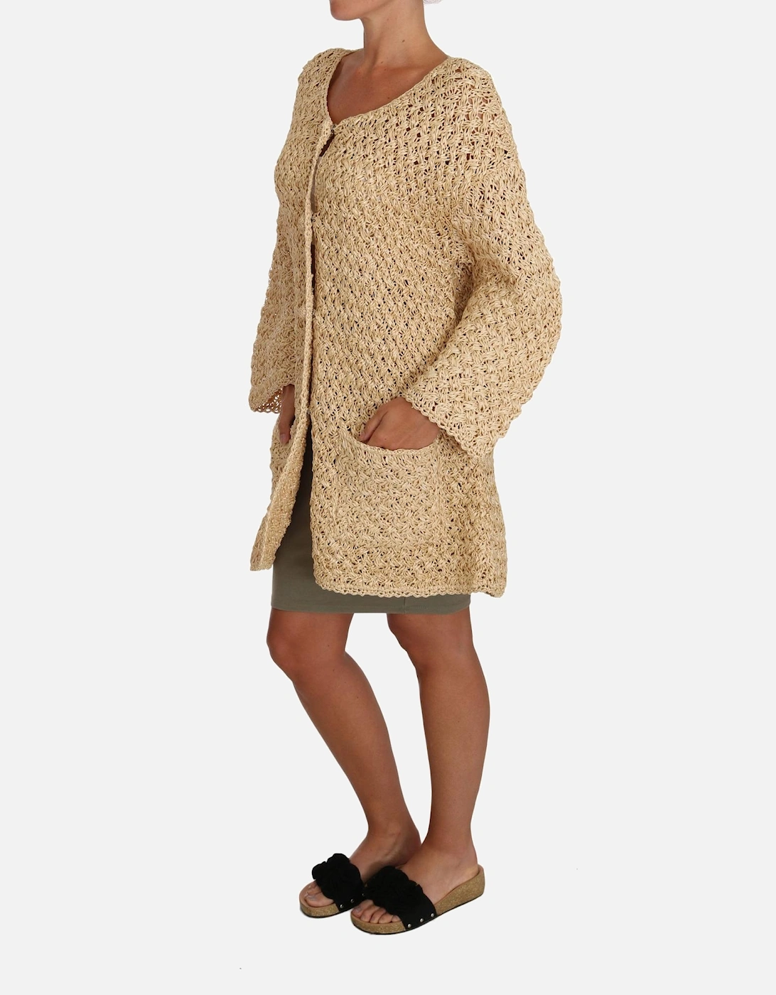 Raffia Knit Cardigan 34 Sleeves Women - Beige Sweaters