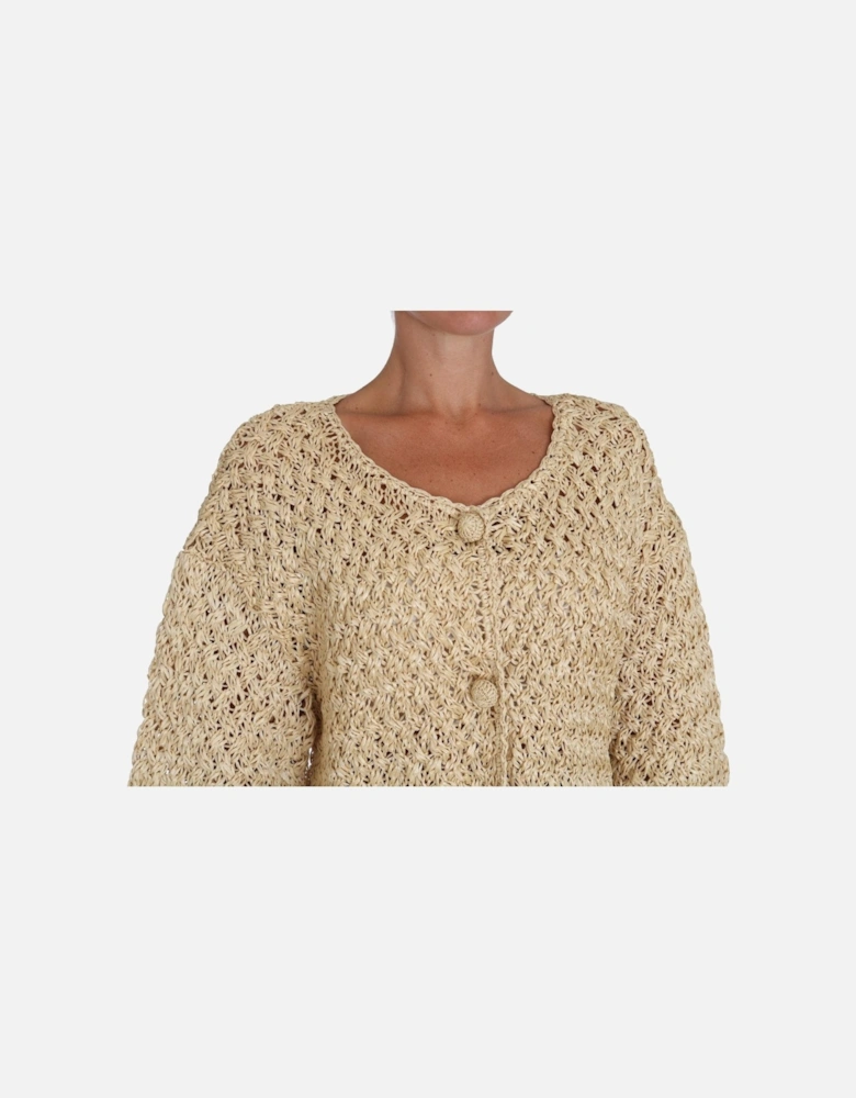 Raffia Knit Cardigan 34 Sleeves Women - Beige Sweaters
