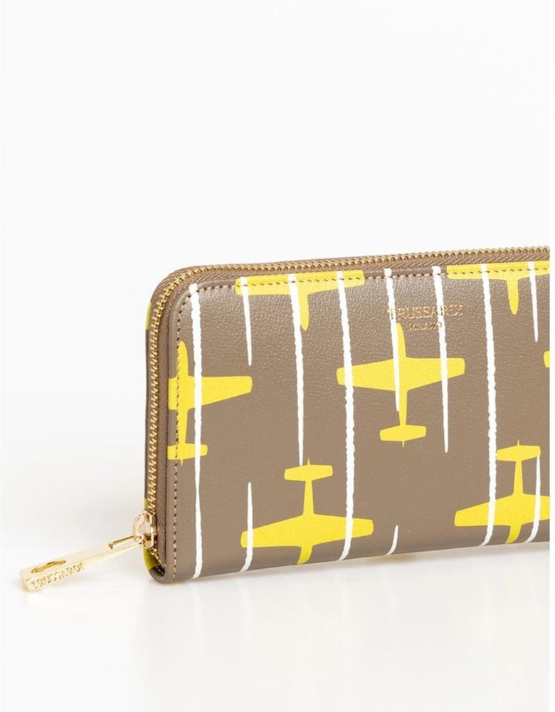 ZipAround Airplane Print Wallet Women - Beige