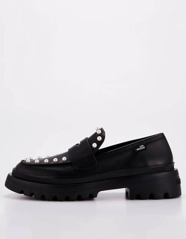 Chunky Pearl Loafers - Black